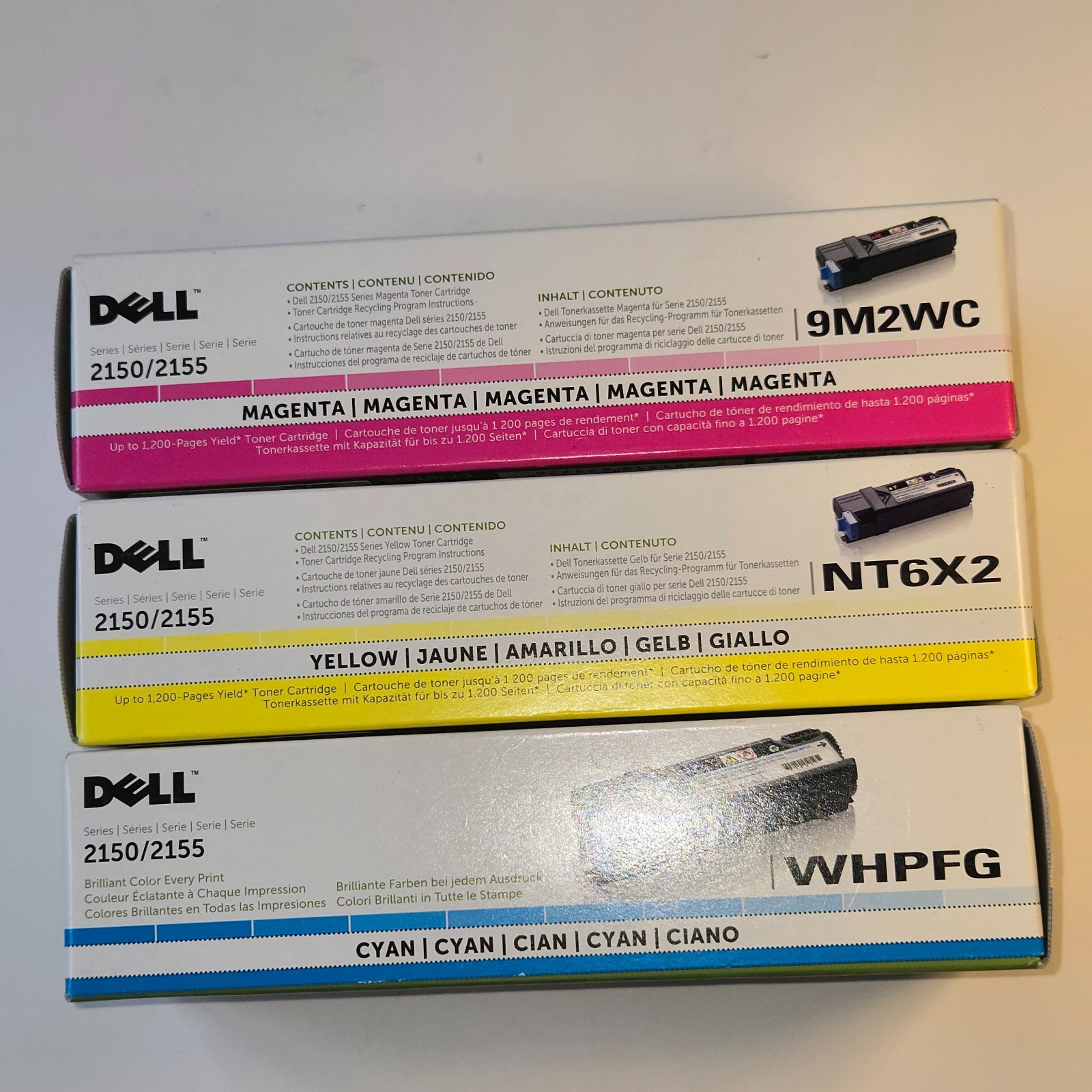 Genuine Set Of Dell 2150/2155 Toner Cartridges - Cyan Yellow Magenta - Sealed
