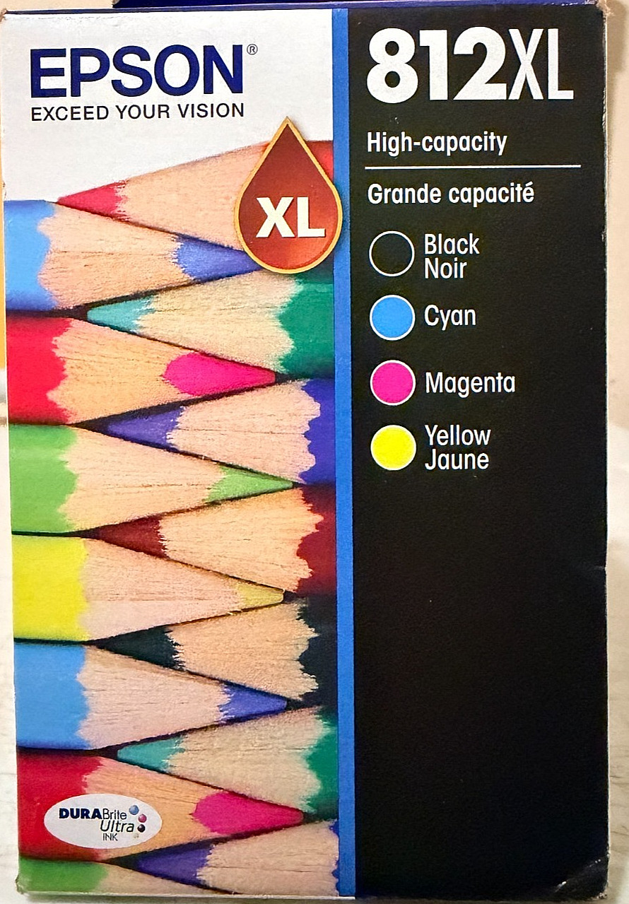 Epson 812XL Genuine High Capacity 4-Pack Ink Cartridge Combo EXP 09/2027
