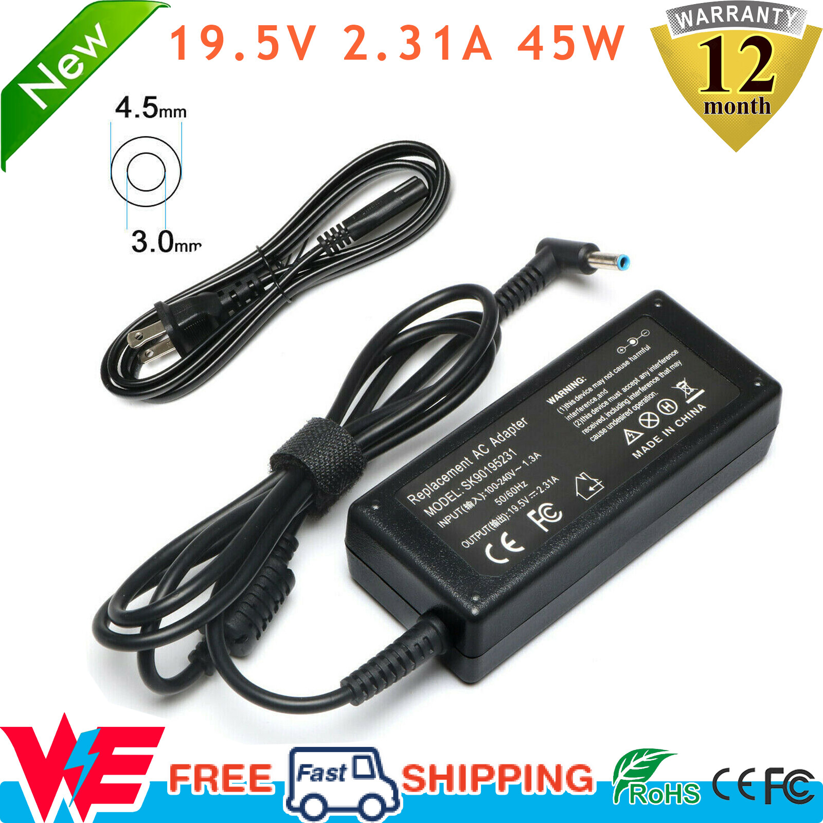 45W Laptop Charger Adapter for HP Pavilion 15.6" 15-bs134wm 15-bs234wm Notebook