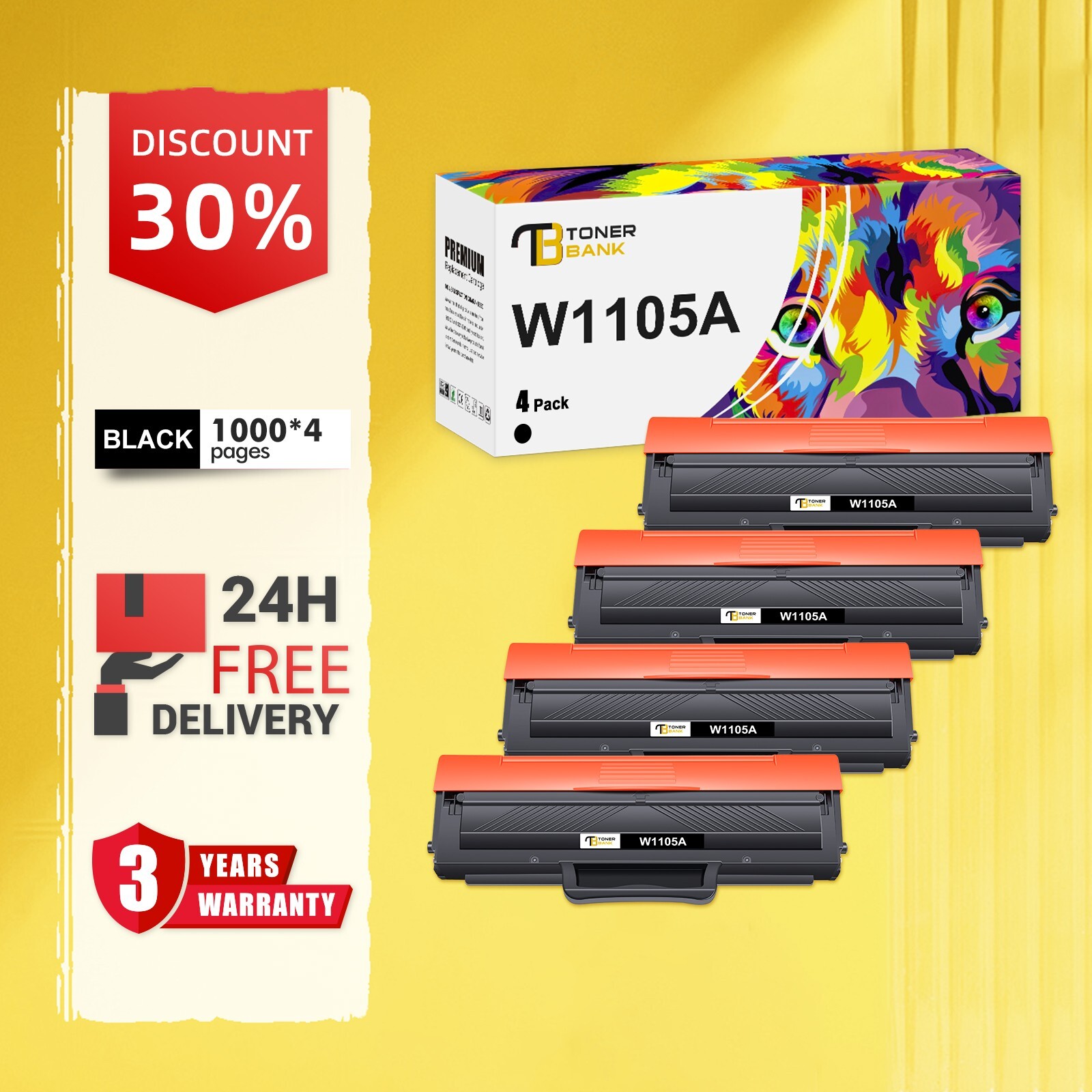 4PK Black W1105A for HP 105A Toner LaserJet 137fnw 107w 135w 107a 107r 135a