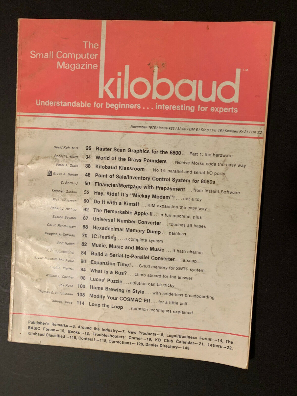 VINTAGE kilobaud Issue 23 MAGAZINE NOV 1978 UOS RARE COLLECTIBLE