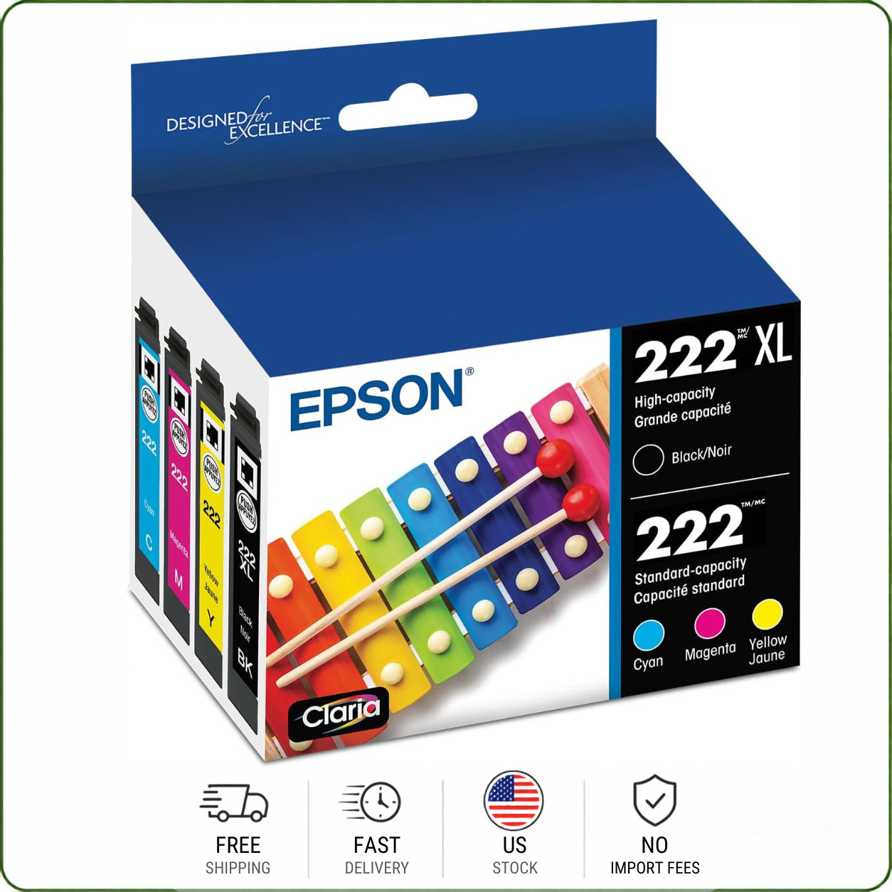 Epson 222XL Genuine Ink Cartridge Combo Pack T222XL-BCS 4-Pack