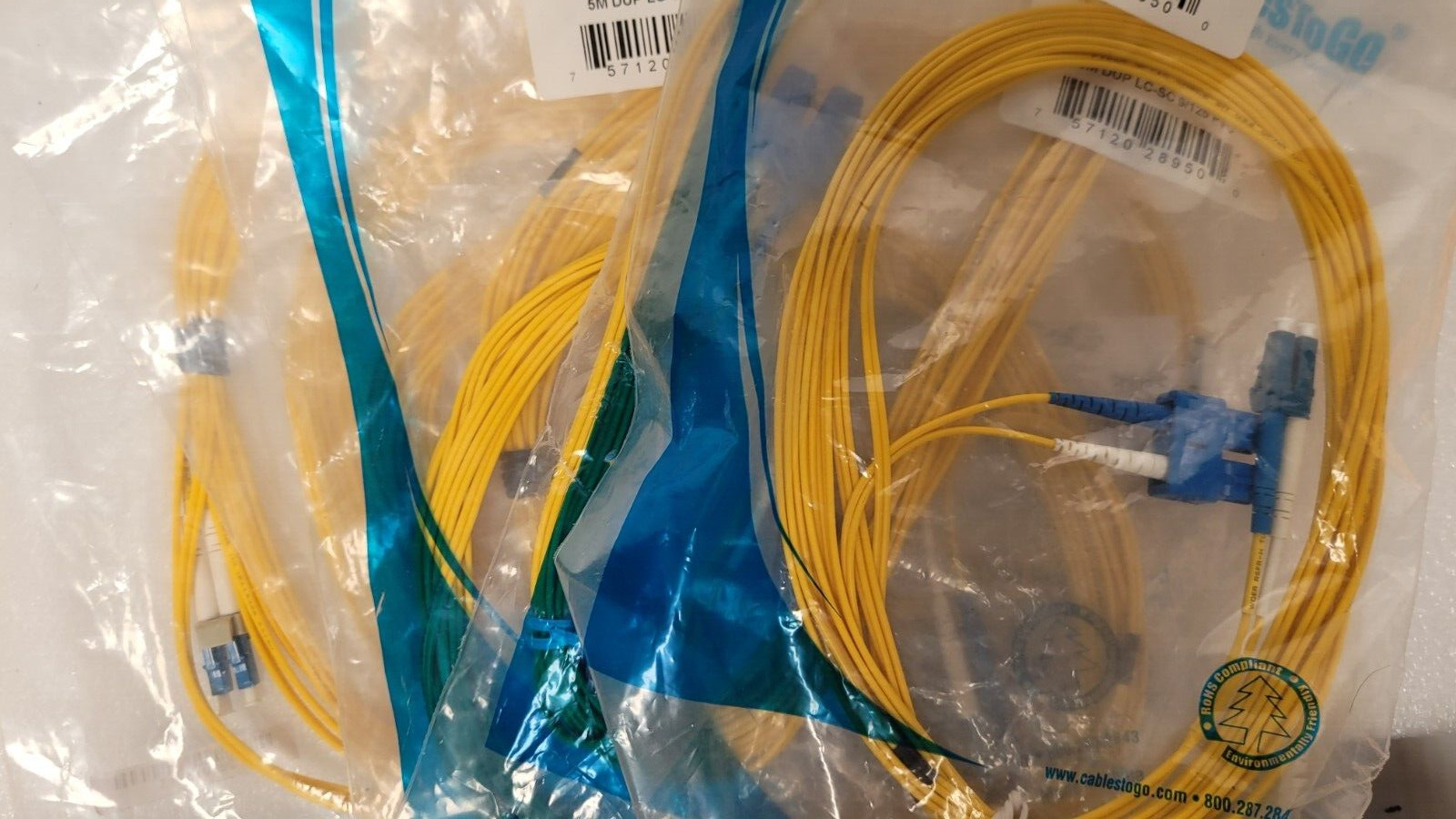 Lot of 7 C2G 5M LC-SC 9/125 Duplex Single-Mode Fiber Cable Yellow - New