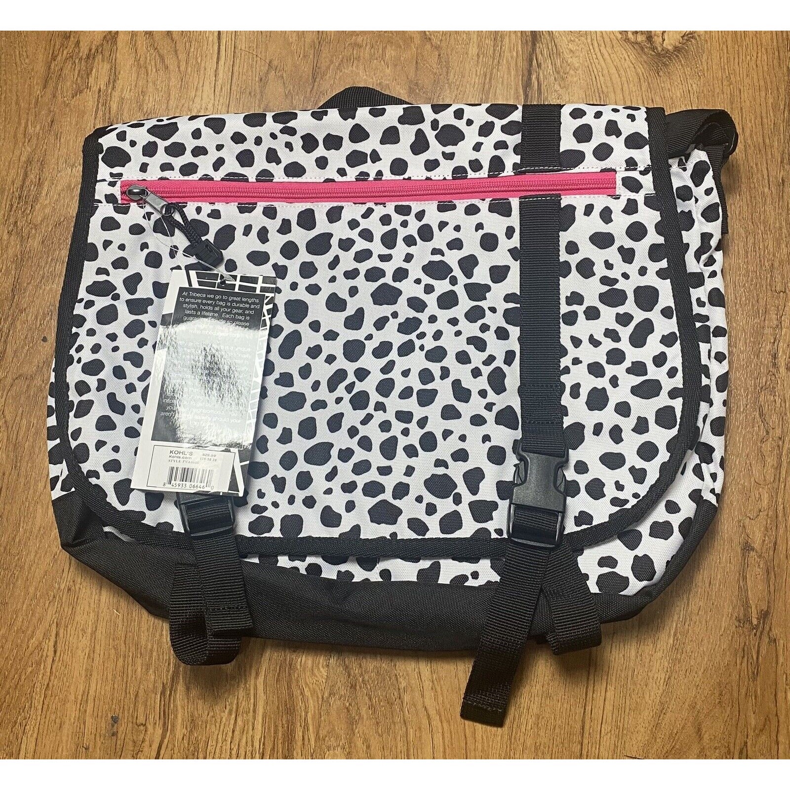 Tribeca Messenger Bag Animal Print White Black 16x12 Laptop Books Adjust Strap 6