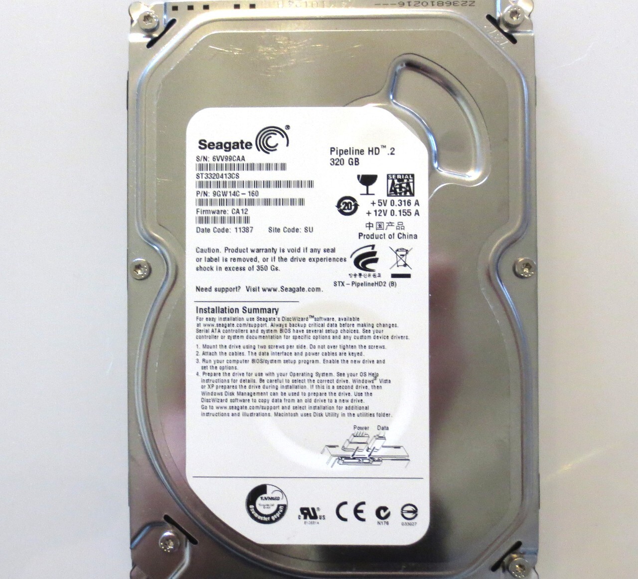 Seagate ST3320413CS PN: 9GW14C-160 FW:CA12 (6VV) SU China 320gb 3.5" 2011