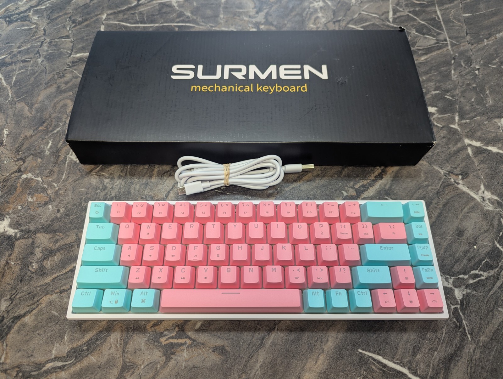 Surmen GT68 Wired Mechanical Gaming Keyboard, Pink White And Blue Theme Miami