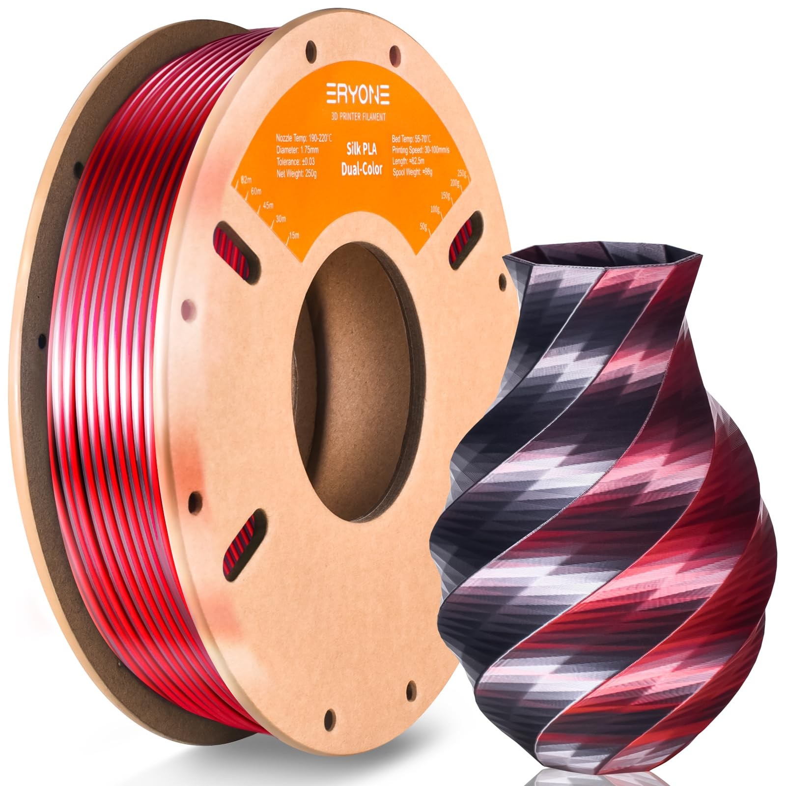 Silk Dual Color PLA Filament 3D Printer 1.75mm +/- 0.03mm, Bicolor Filament T...