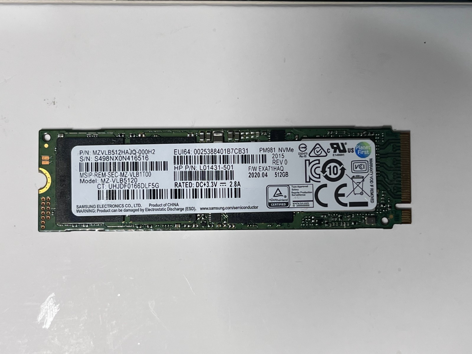 Samsung PM981 512GB M.2 SSD 2280 NVMe