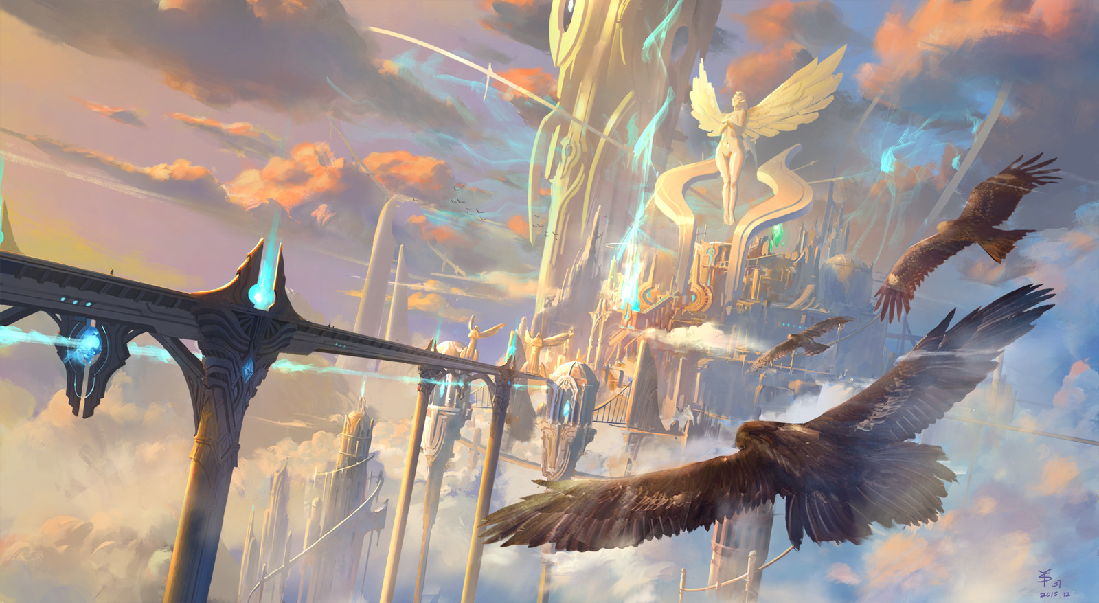Landscape sy37 art fantasy clouds city Custom Gaming Mat Desk