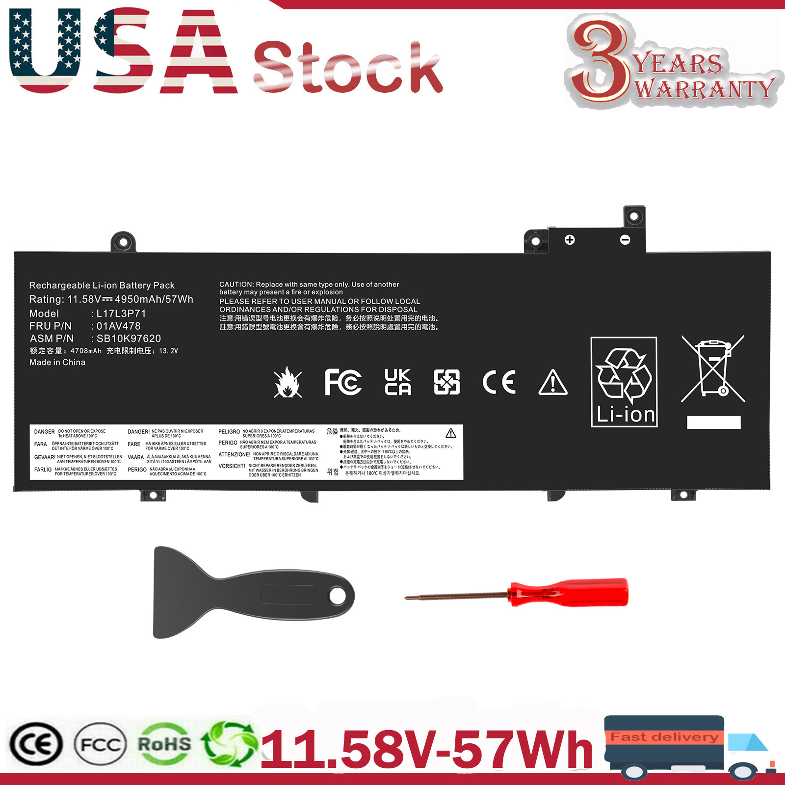 Battery For Lenovo ThinkPad T480s L17L3P71 L17M3P71 01AV478 L17M3P72 57Wh