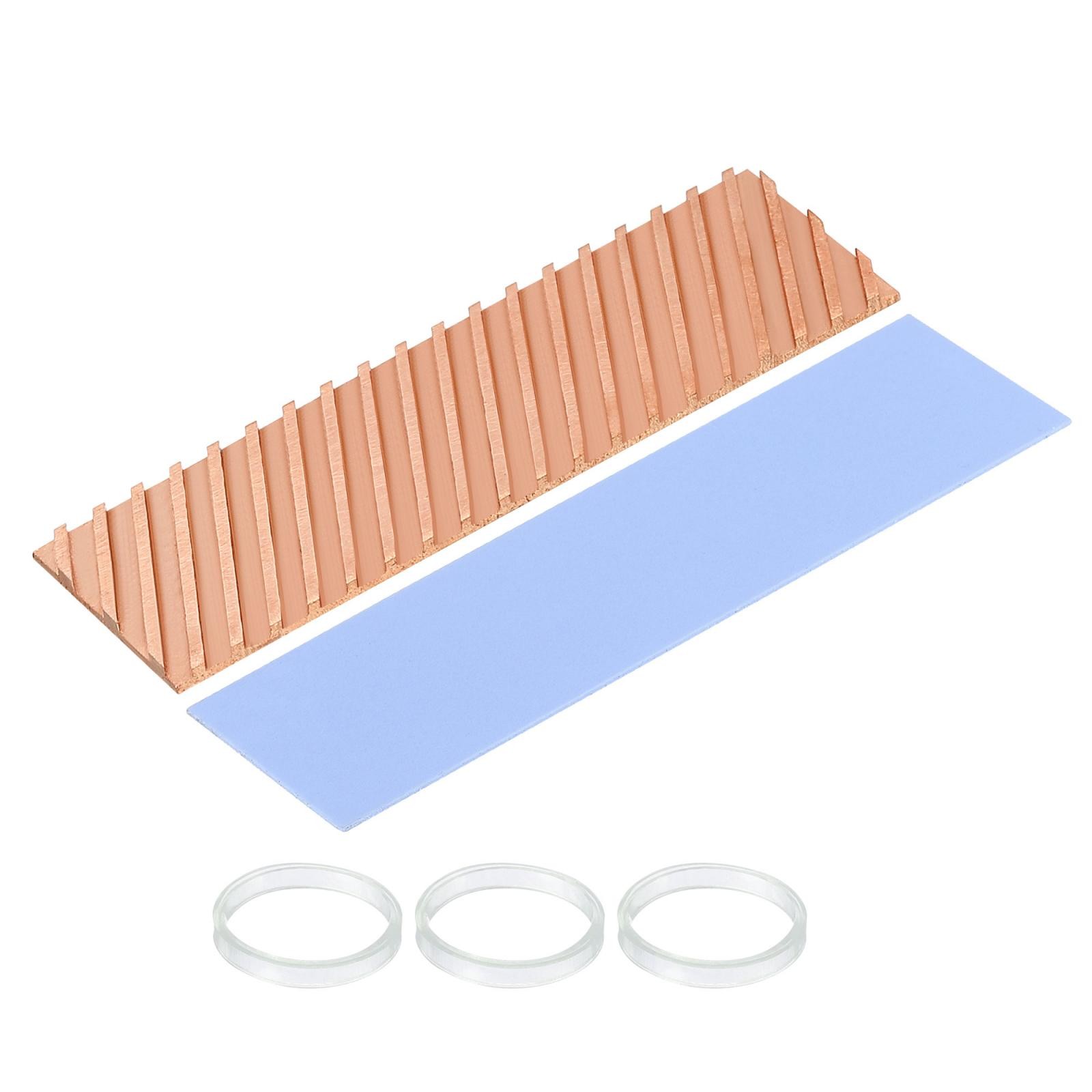 Copper Heatsink 70x20x2mm W Thermal Pad Rubber Ring for M.2 SSD Module 1 Set