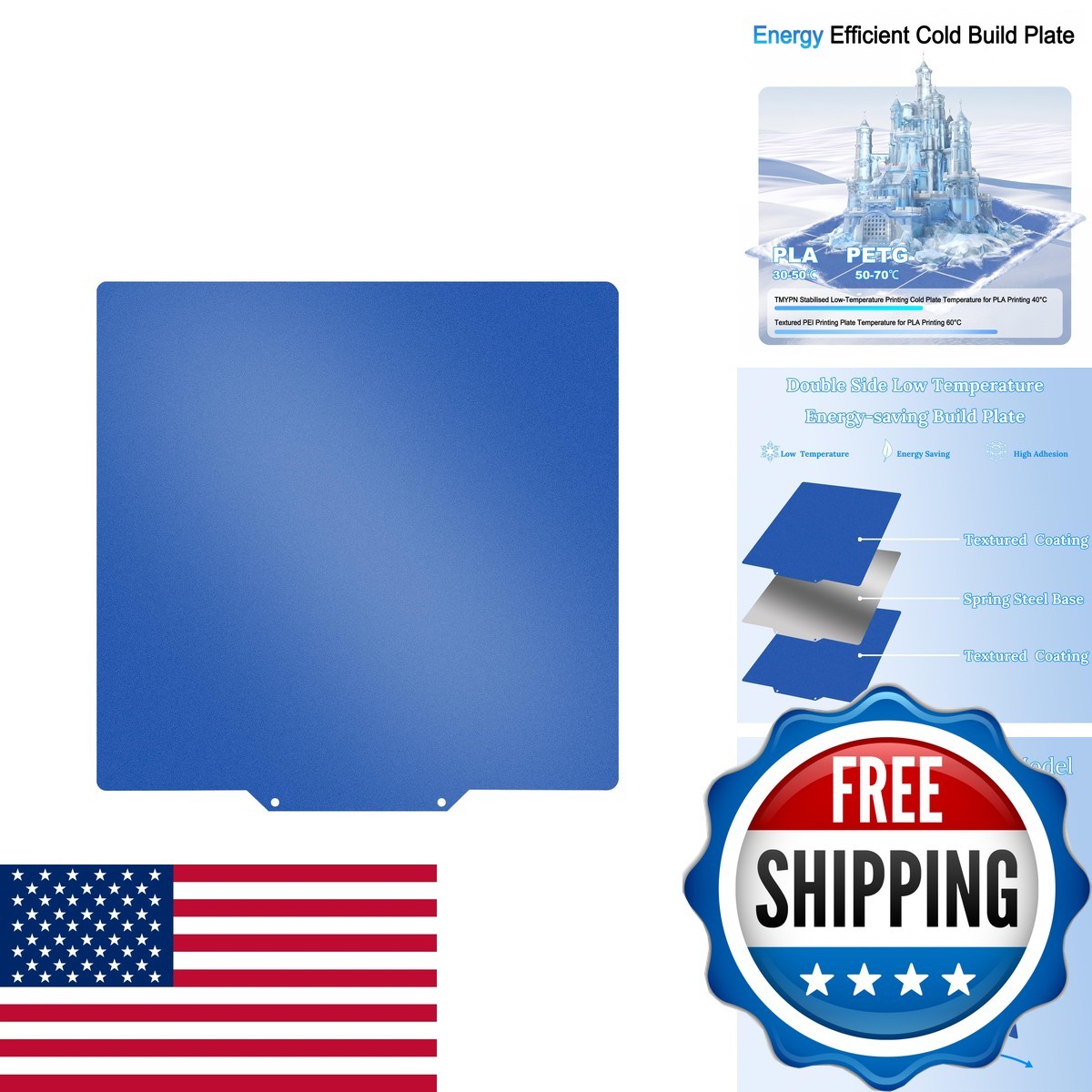 TMYPN 235x235mm Cold Build Plate for AD5M/AD5M Pro/AD5X Neptune 3 Pro/4