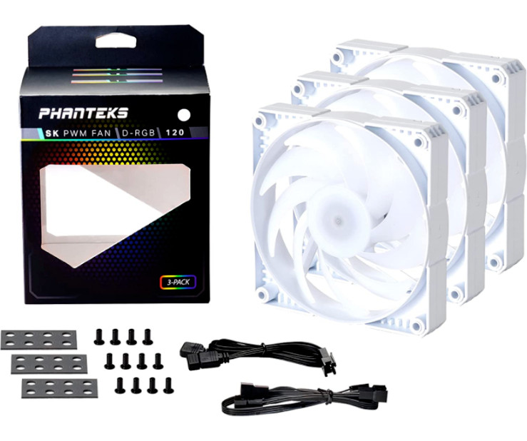 Phanteks SK120 PWM D-RGB 120mm Case Fan White 3-Pack