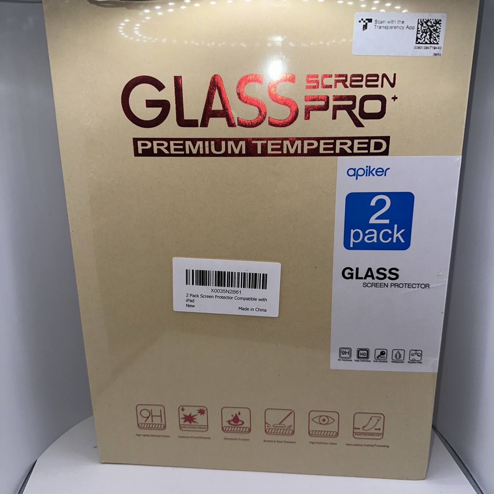 Apiker Glass Screen Pro Premium Tempered iPad 9 8 7 Protector 10.2 Inch 2 Pack