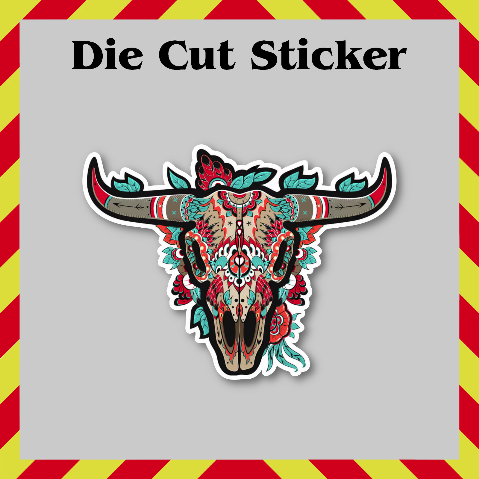 Boho Western Bull Skull Sticker, Floral Cow Head Vinyl Decal, Bohemian Longhorn