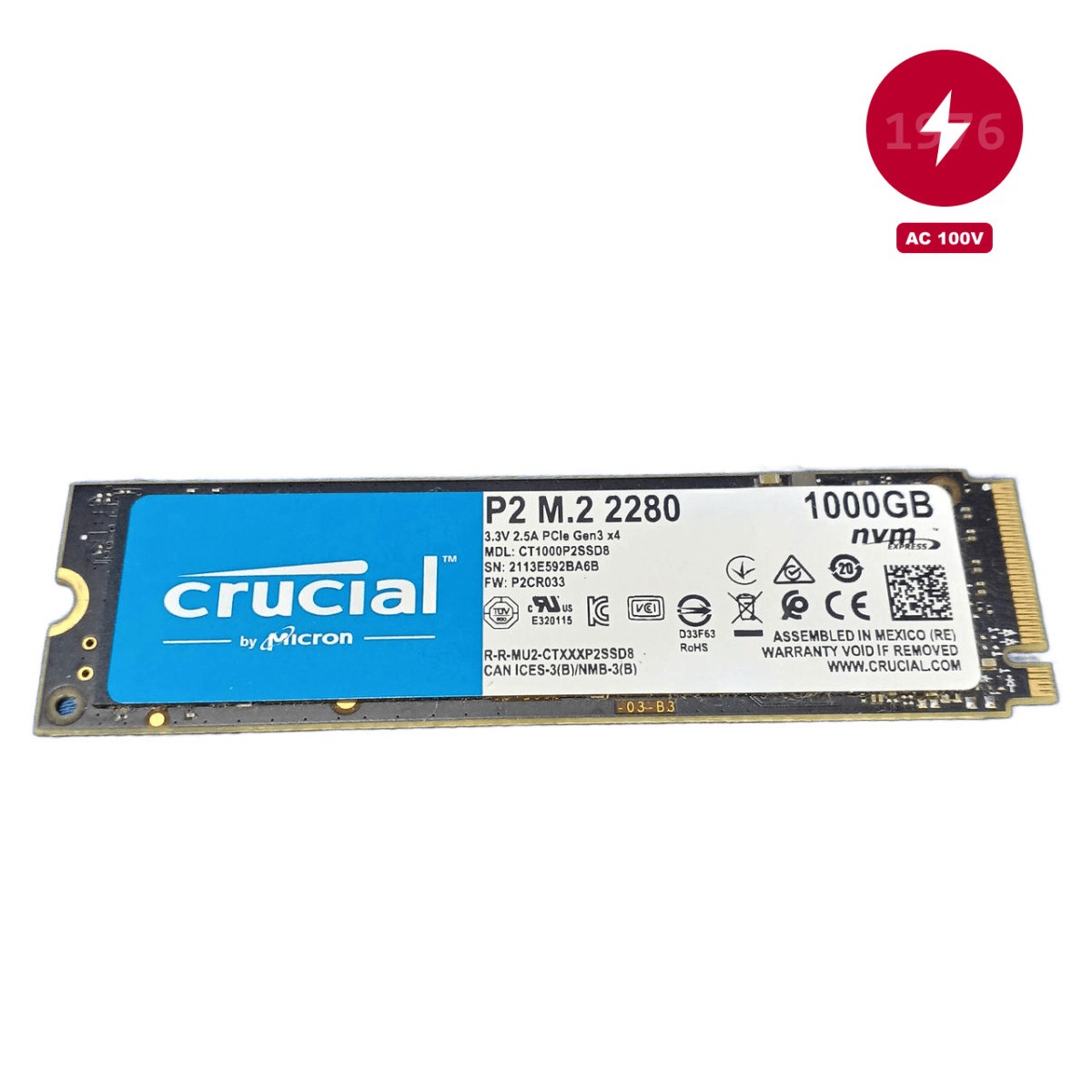 CRUCIAL M.2 SSD 1TB Internal Storage Drive Power On Count 3116 Hours 26218 Used