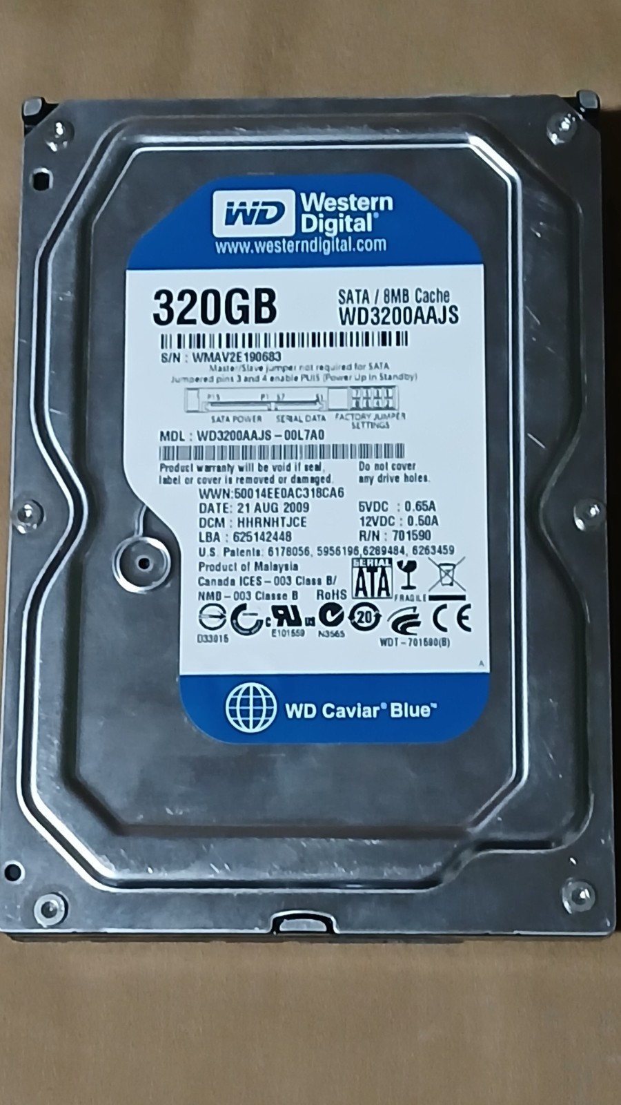 Western Digital WD Caviar Blue 320GB WD3200AAJS 3.5" SATA 7200RPM 8MB Hot Swap