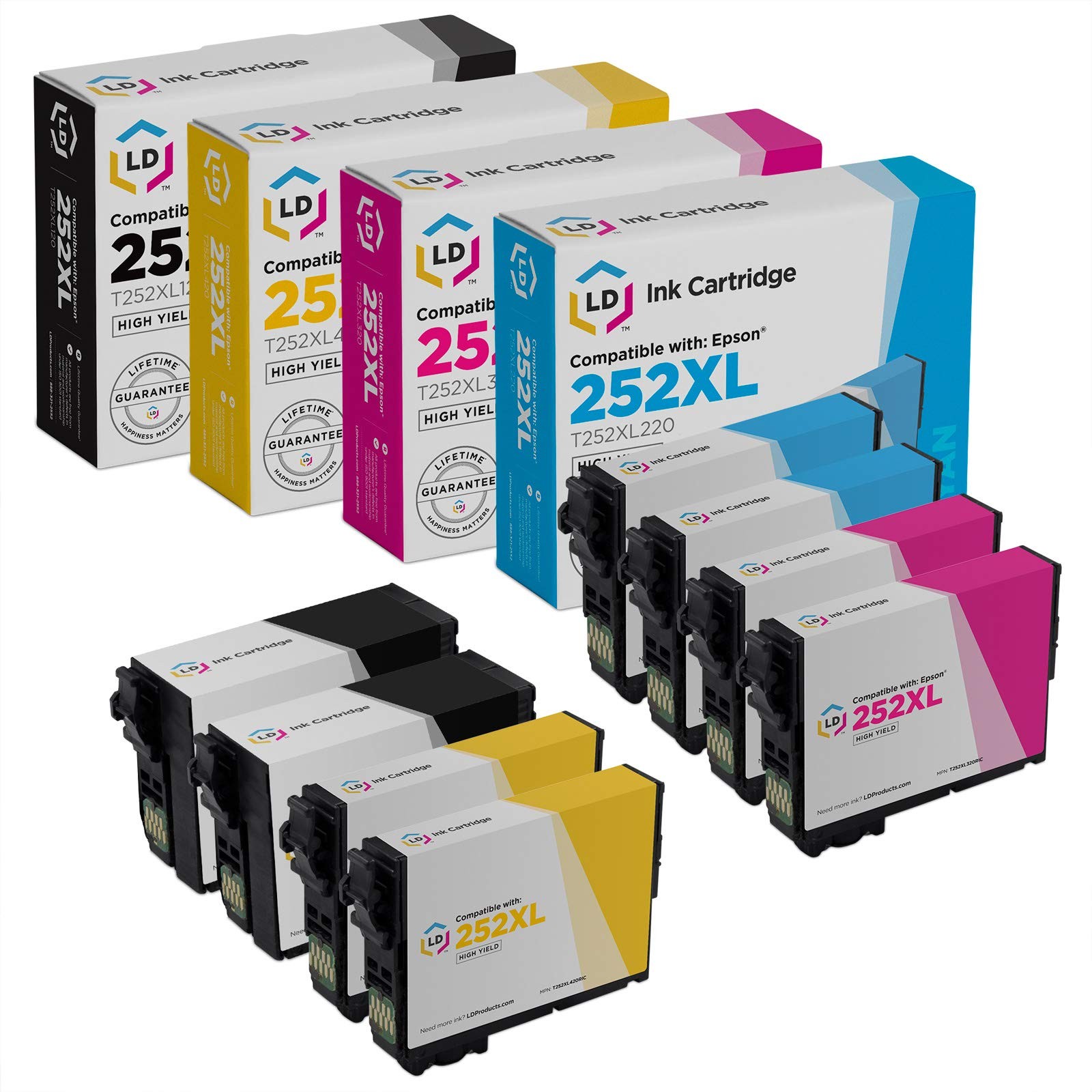 Reman Ink Replacements for Epson 252XL HY (2 Blk, 2 C, 2 M, 2 Y, 8-Pk)