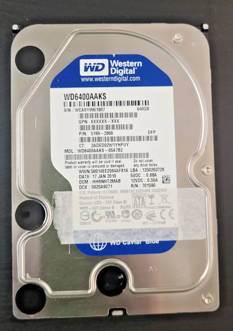100% HEALTH WD Caviar Blue WD6400AAKS-65A7B2 HHRNHT2MAB 640GB Sata 3.5" HDD