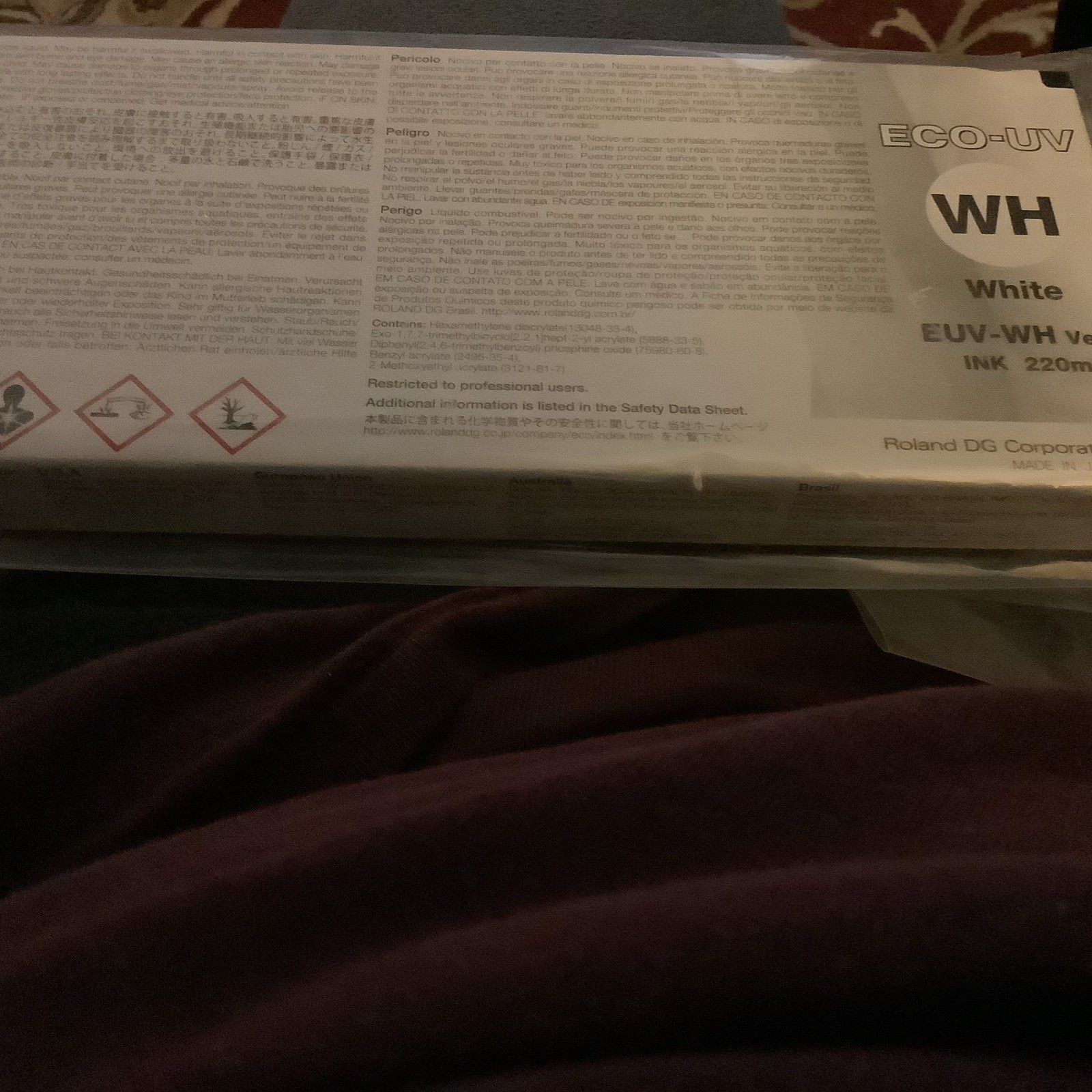 Roland Genuine/Original Eco-UV White Ink Cartridge EUV-WH 220ml