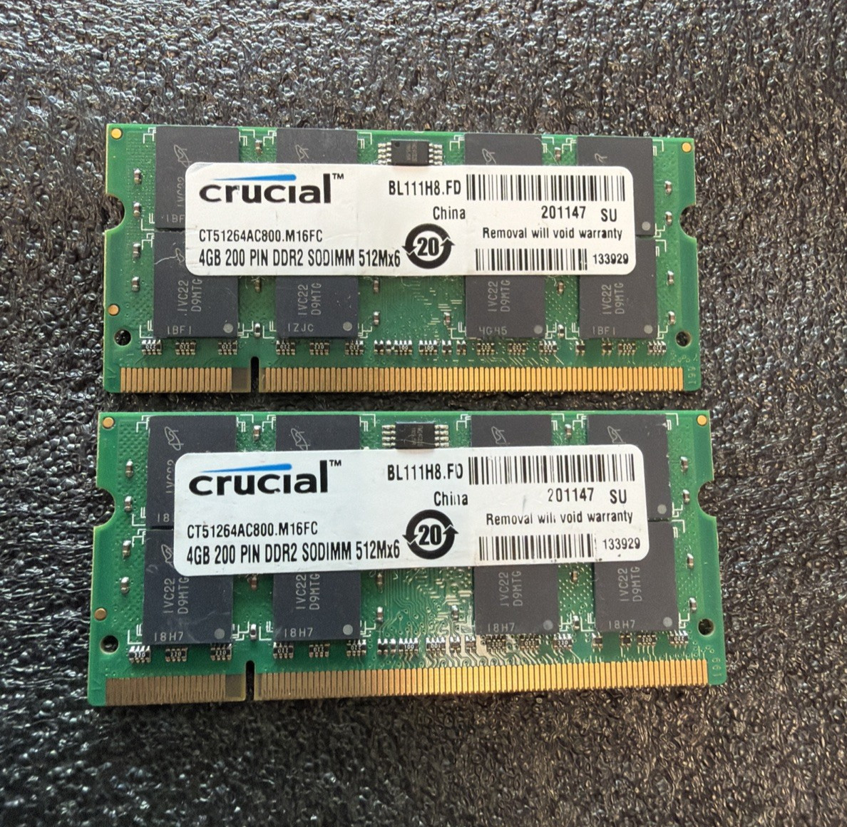 Crucial Micron 8GB KIT (2 X 4GB) DDR2 800Mhz SODIMM PC2-6400 Memory Ram *TESTED*