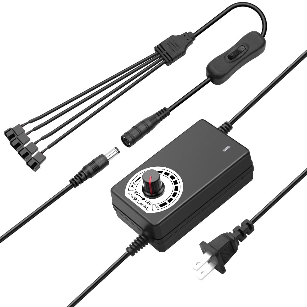 12V PC Fan Speed Controller 24W Power Supply with 4 x3/4Pin 4 x 3/4 Pin