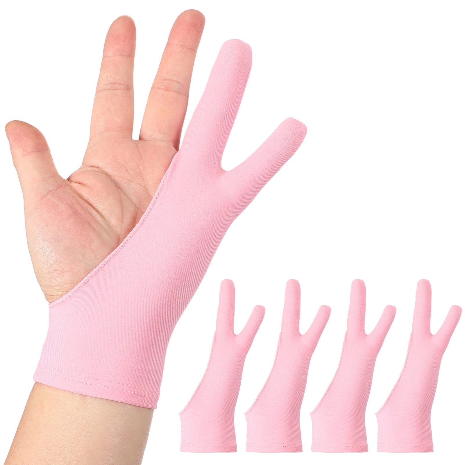 4pcs Artist Drawing Glove S Size Two Fingers Graphics Painting Glove Pink