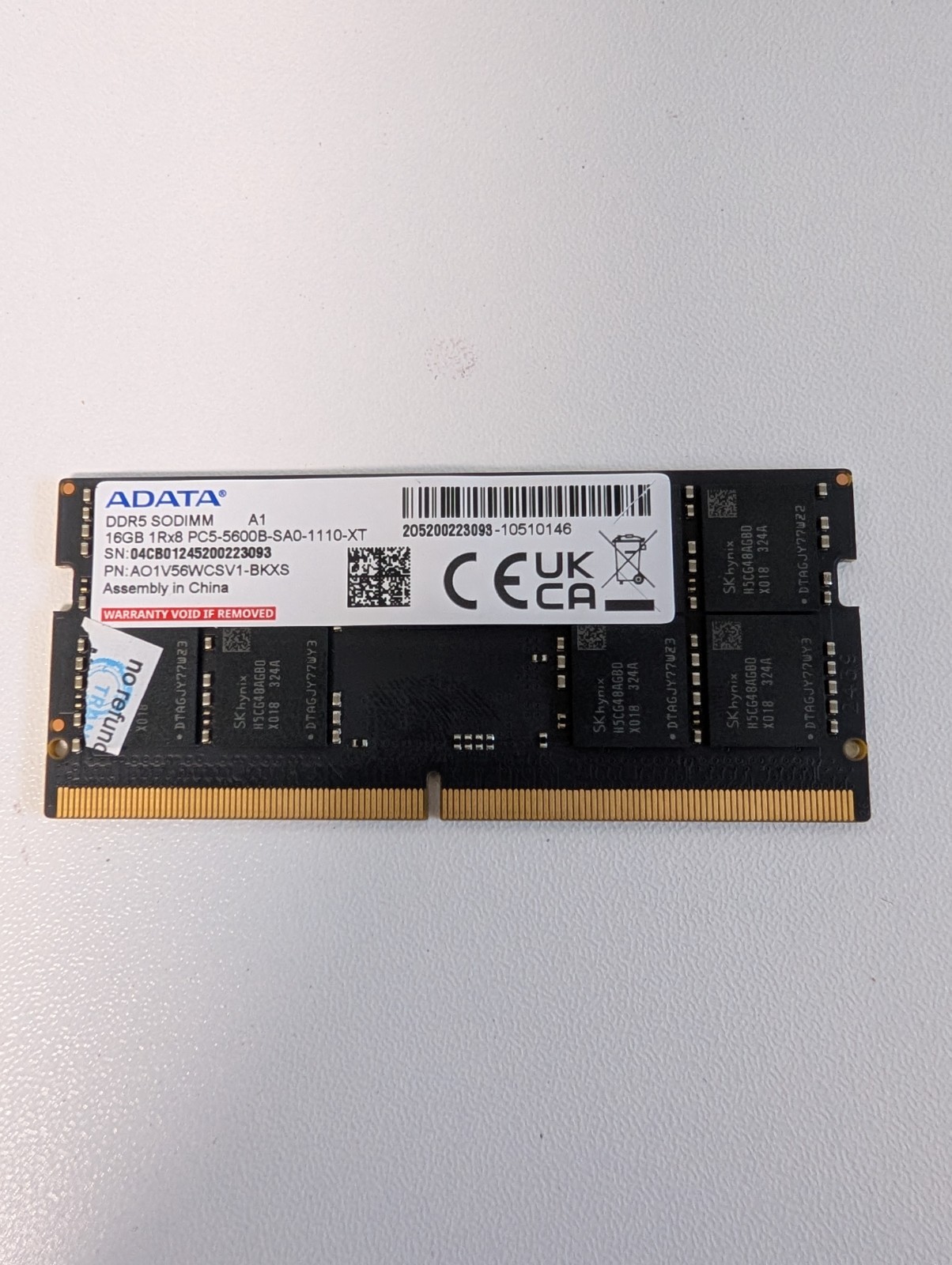 ADATA 16GB 1x16GB DDR5 5600 SO-DIMM CL46 1.1V Laptop Memory Kit