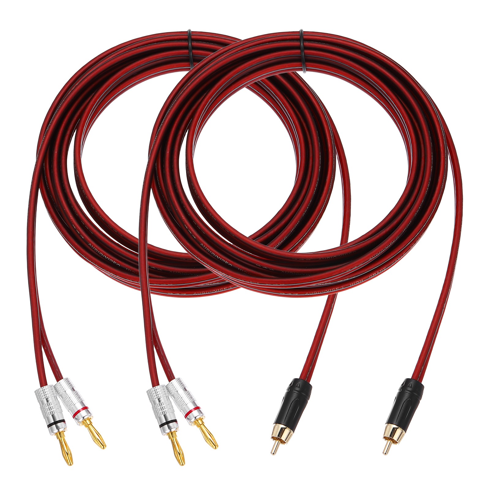2 Pcs Gold Plated RCA Audio Cable, 1 RCA to 2 4mm Banana Plug, 16.4ft