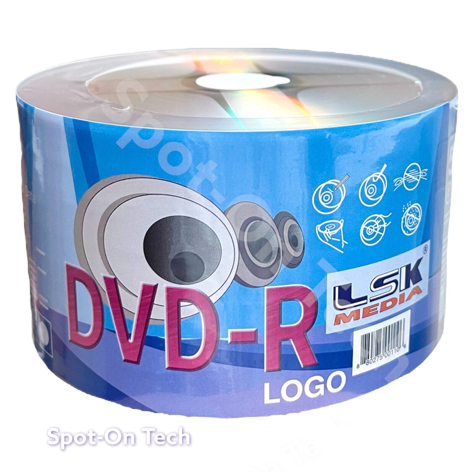 50 LSK MEDIA DVD DVD-R LOGO Blank Disc 16X 4.7GB/120Min Duplication Grade 1pk hp