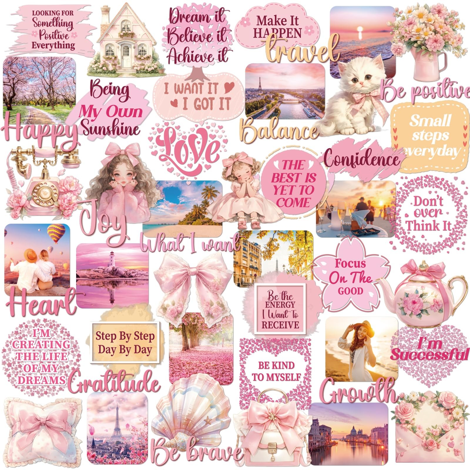 Eclazul Pink Vision Board Stickers - 50 Pcs Cute Aesthetic Travel 