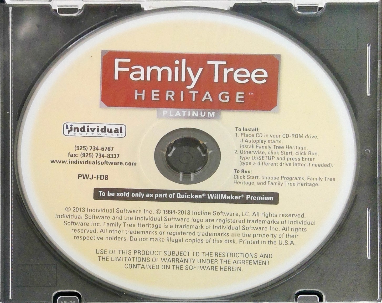 Family Tree Heritage Platinum install CD PEJ-FD8 2013 Individual Software LkNEW 