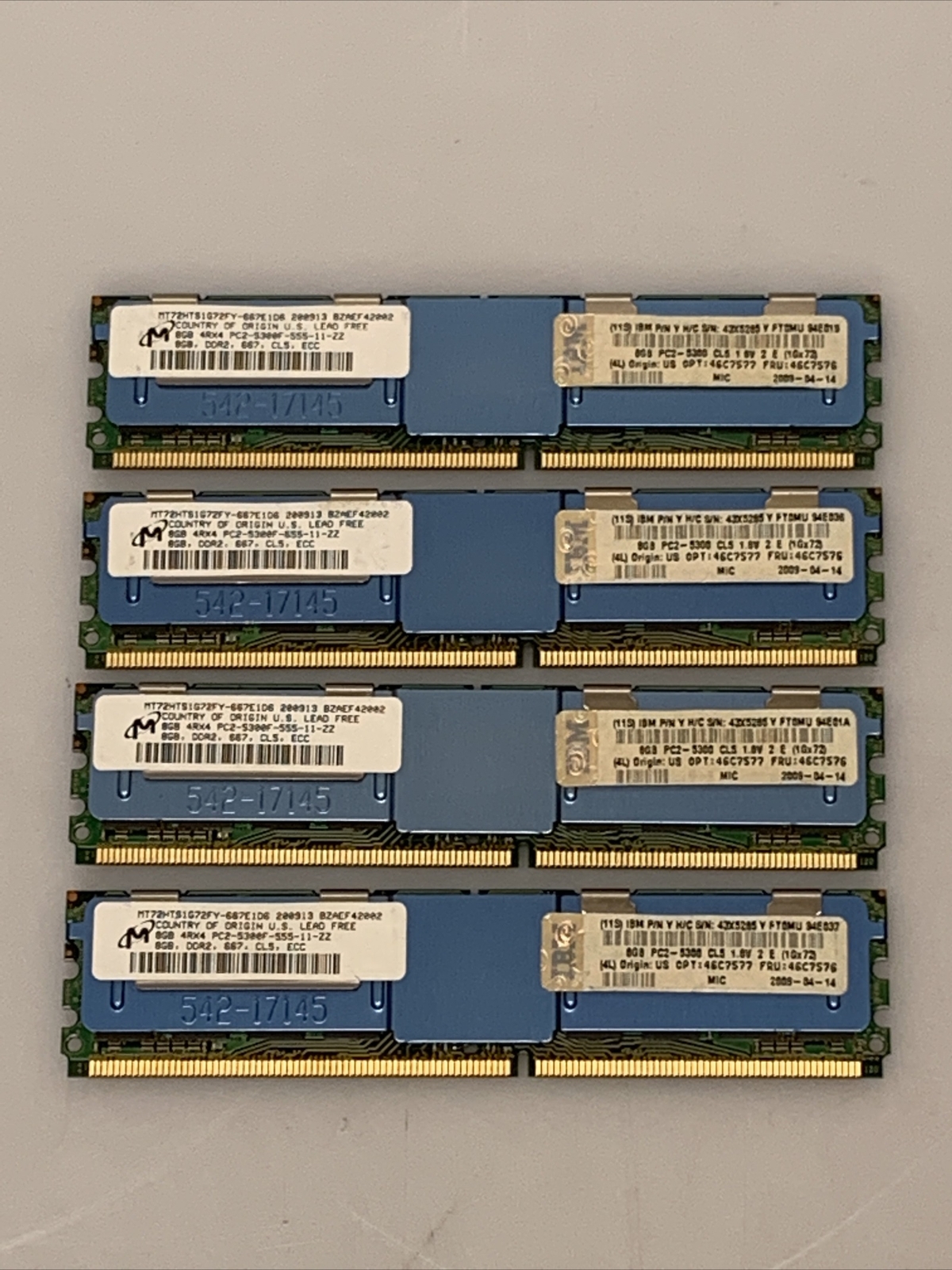 Lot of 4 Micron MT72HTS1G72FY-667E1D6 8GB 4RX4 DDR2 Ram PC2-5300F-555-11-ZZ