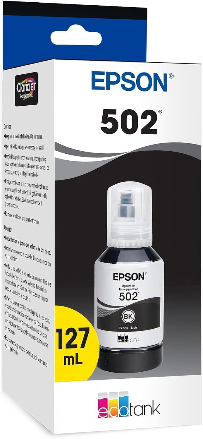 3 Pack Genuine Epson 502 Black Ink Bottles T502120-S EcoTank Printer Ink