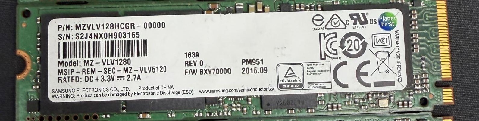 SAMSUNG PM951 128GB M.2 NVME PCIE SSD (MZVLV128HCGR)