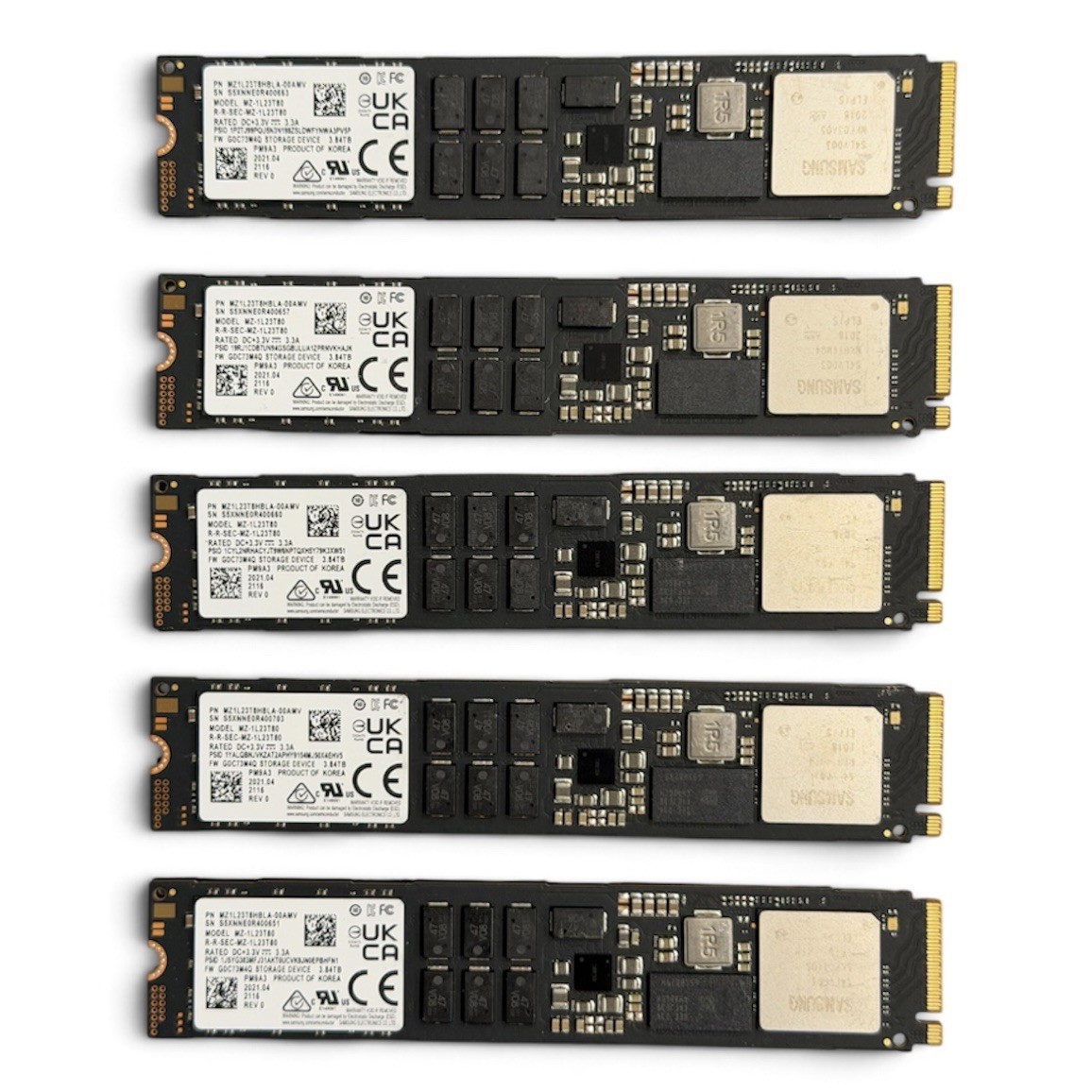 Lot of 5 Samsung PM9A3 3.84TB M.2 22110 NVMe SSD MZ-1L23T80 MZ1L23T8HBLA