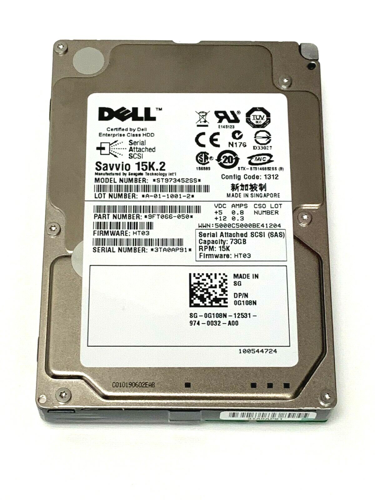 NEW Dell Seagate 73GB 15K SAS 2.5″ Hard Drive TRA01 G108N 0G108N