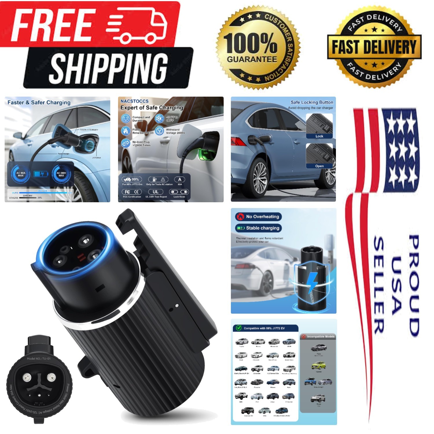 Efficient NACS to J1772 College Converter – Fast 80Amp Charging &  Protected