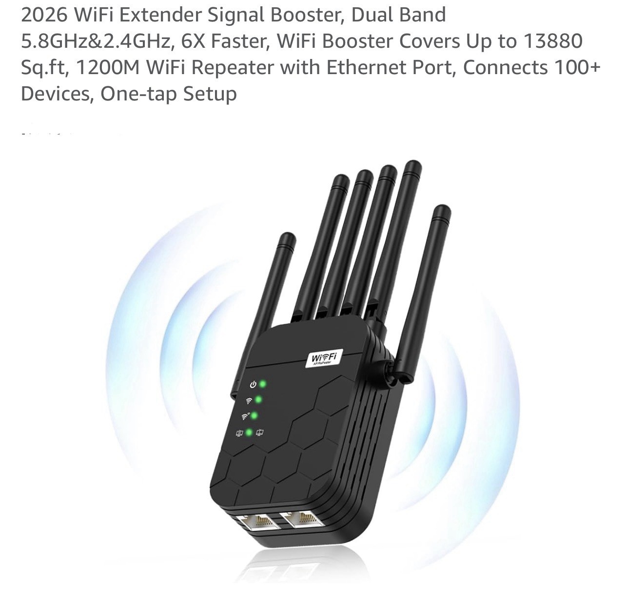 WiFi Extender Signal Booster, Dual Band 5.8GHz & 2.4GHz, 1200M Range, Covers 138