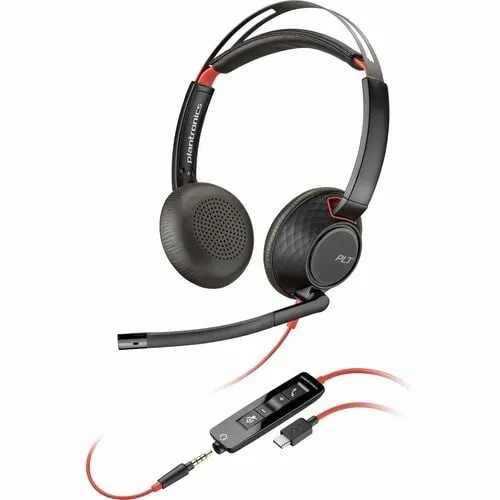 Poly BlackWire 5220 Wired Headset Flexible Boom Mic-Noise Canceling Headphones