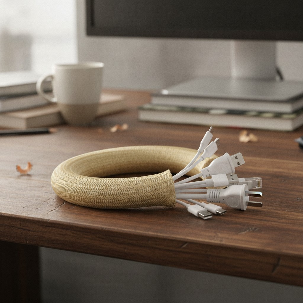 Cable Sleeve, 6.6ft - 1.5 inch Cable Management Cord Hide,Wood Color | Desk C...