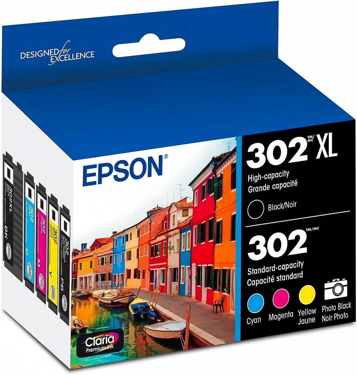 Genuine Epson 302XL 302 Ink Cartridges 5 Pack Black Color OEM T302XL-BCS