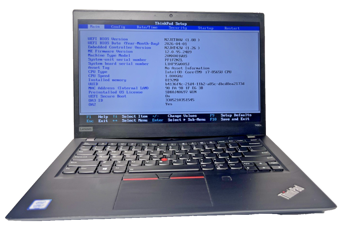 Lenovo ThinkPad T490s Core i7-8565U 1.80GHz 8GB DDR4 256GB NVMe Win11Pro Grade D