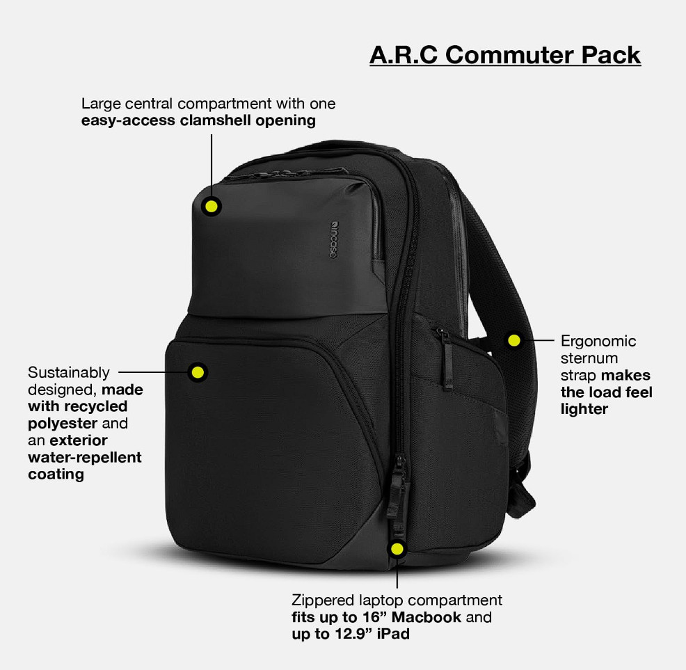 Incase Arc Commuter Pack Black Backpack NWT