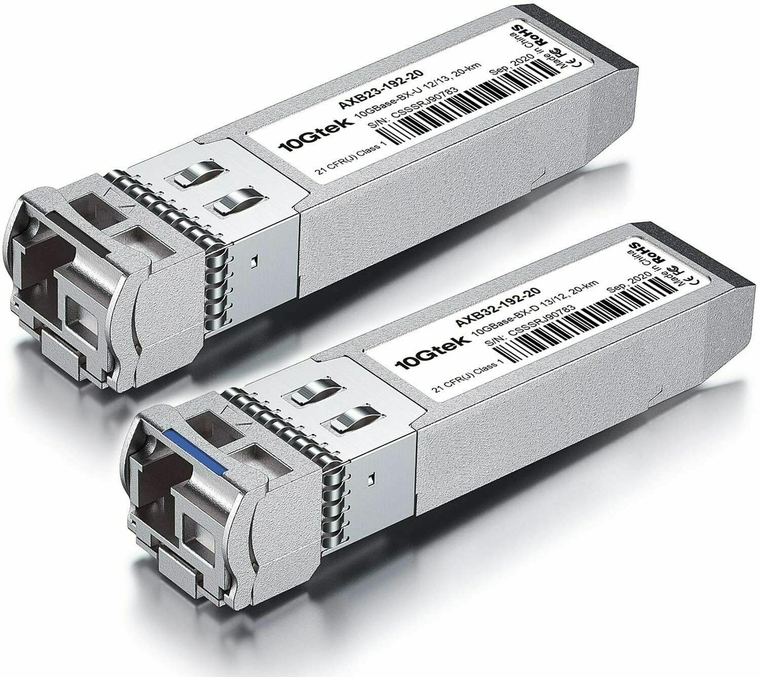 A pair 10G SFP+ Bidi Transceivers SMF 20km for Cisco SFP-10G-BXD-I/SFP-10G-BXU-I
