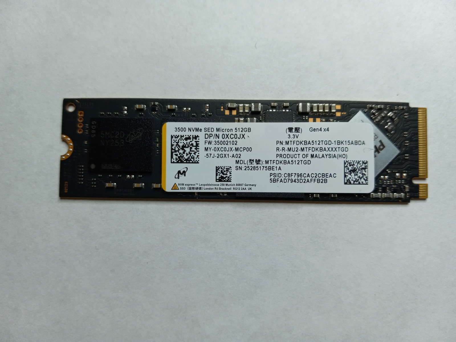 SSD Drives Dell XC0JX (Micron MTFDKBA512TGD-1BK15ABDA) 512GB 3500-Series NVMe