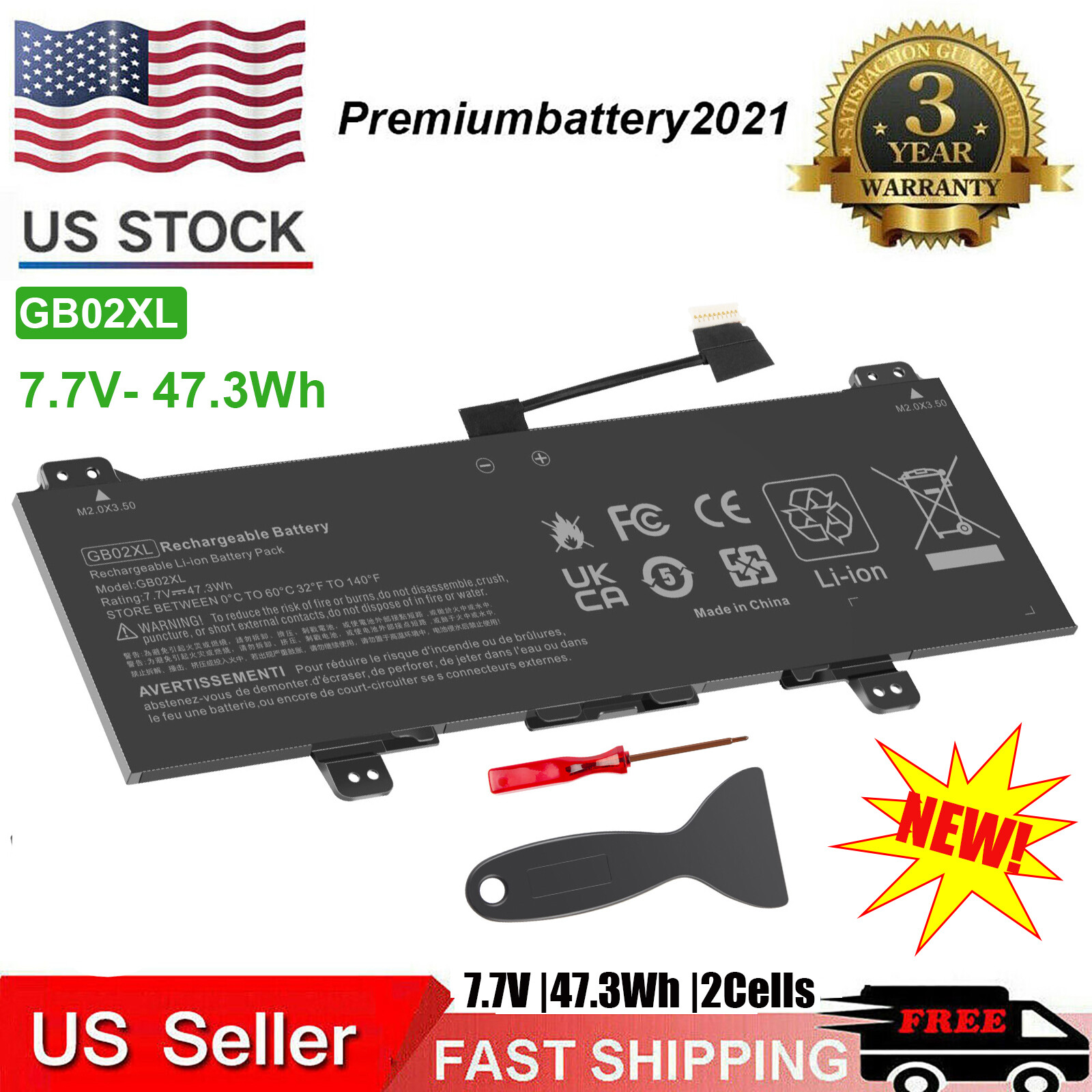 GB02XL Battery for HP CHROMEBOOK X360 11 G2 EE HSTNN-DB7X HSTNN-IB8W 7.7V 47.3Wh