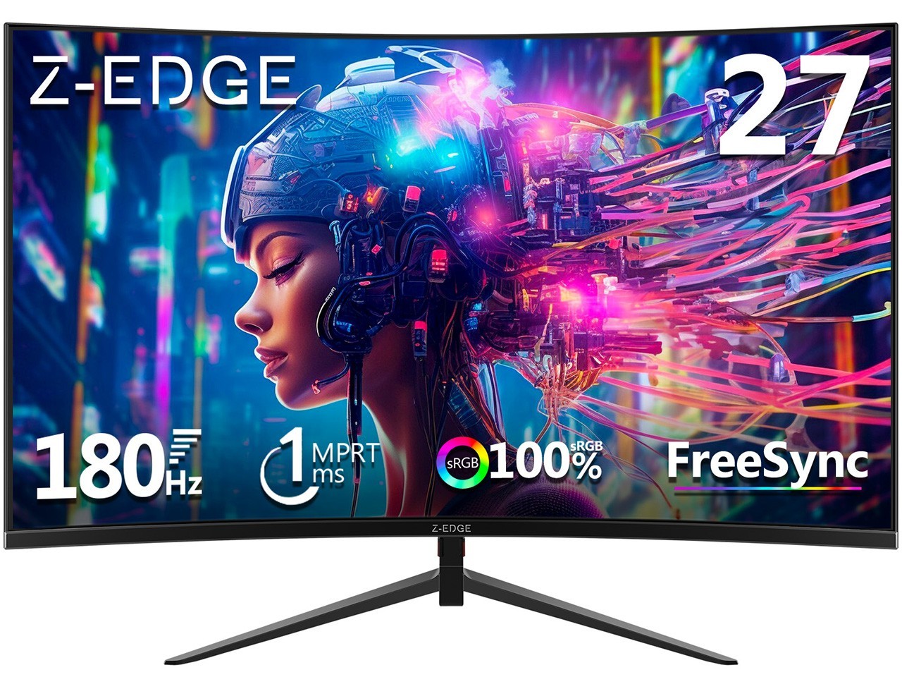 Z-EDGE 27" 1080P FHD 180Hz 1ms Curved Gaming Monitor, HDMI 2.0, DP 1.4, FreeSync