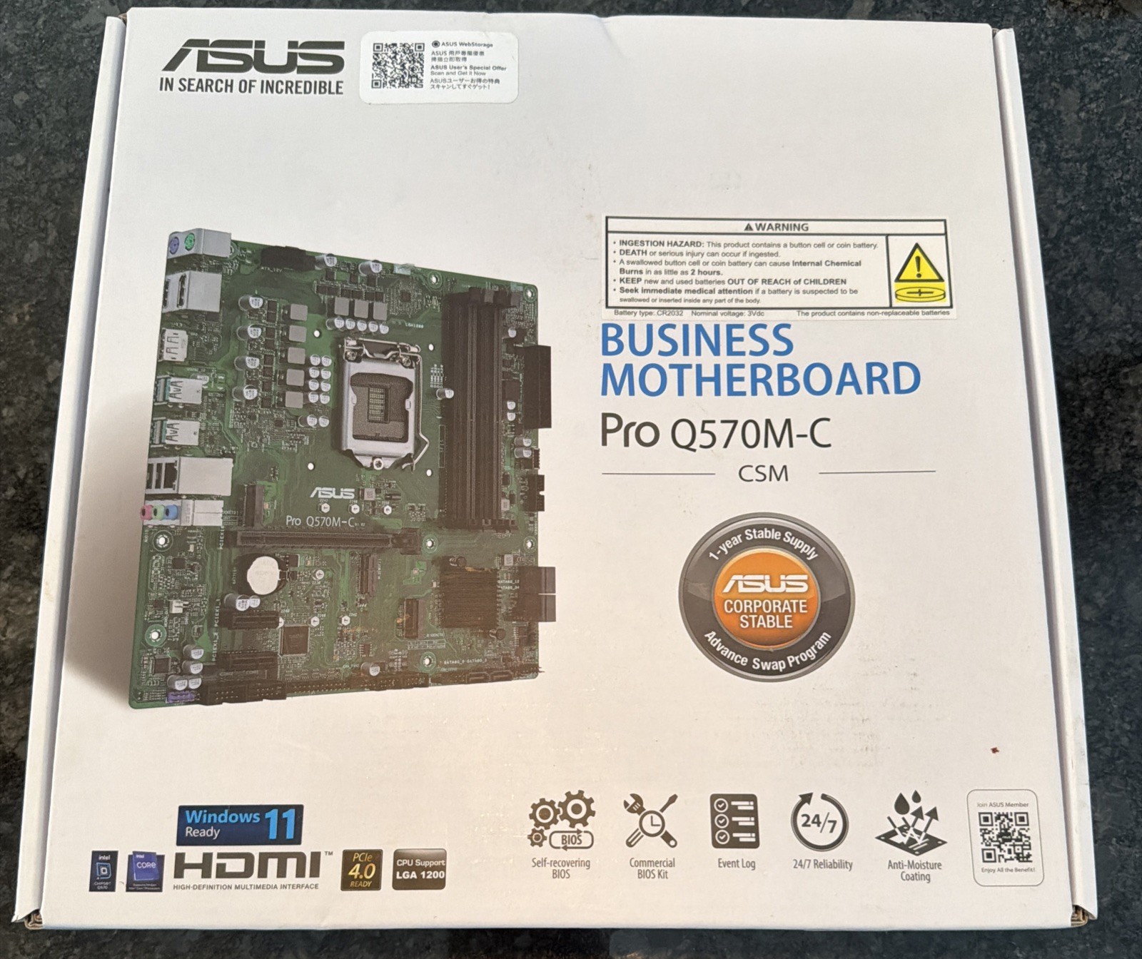 ASUS Pro Q570M-C/CSM LGA1200 mATX Motherboard DDR4 PCIe 4.0 Intel Q570 SEALED