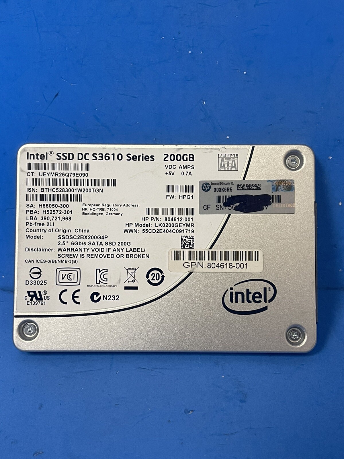INTEL SSD DC S3610 SERIES 200GB SSDSC2BX2004G4P  SATA SSD 